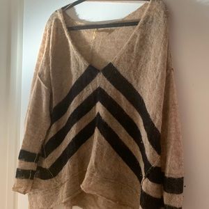 Free People V-Neck Diagonal Stripe Sweater